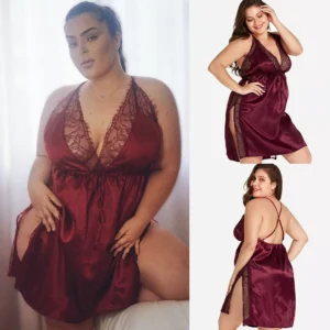 Plus Size Ladies Lace Sexy Sling Nightdress Women's Sexy Lingerie Satin